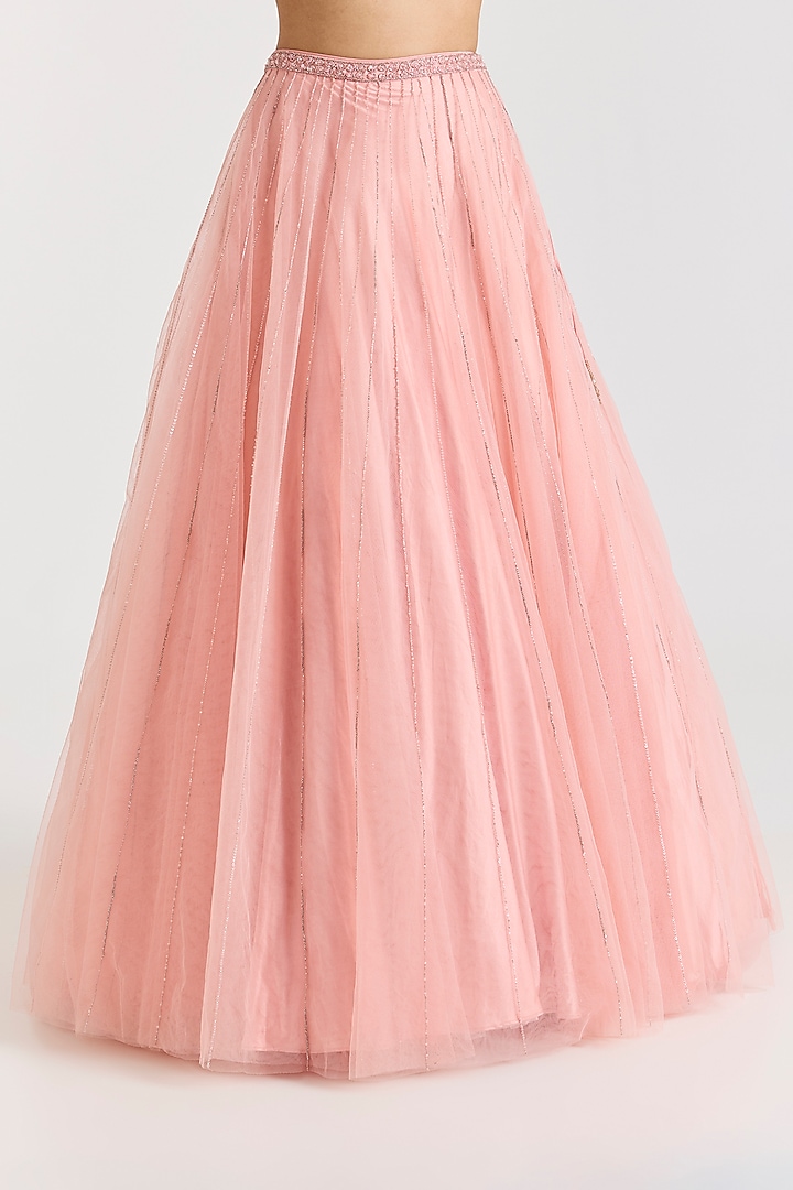 Rose Pink Chiffon 3D Dori Embellished Skirt Set by Dolly J at Pernia's Pop Up Shop