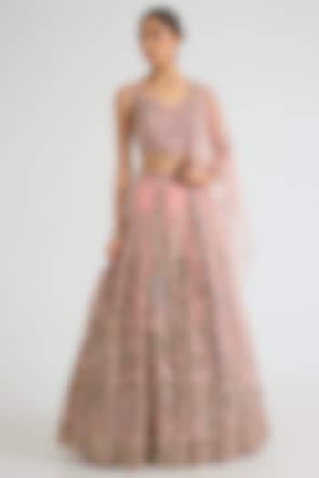 Blush Pink Net Dori Embroidered Bridal Lehenga Set by Dolly J at Pernia's Pop Up Shop