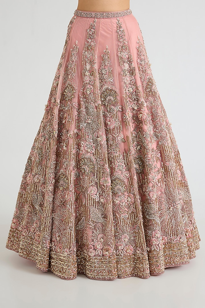 Blush Pink Net Dori Embroidered Bridal Lehenga Set by Dolly J at Pernia's Pop Up Shop