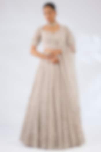 Ivory Net Kiran Dori & Floral Embroidered Bridal Lehenga Set by Dolly J at Pernia's Pop Up Shop