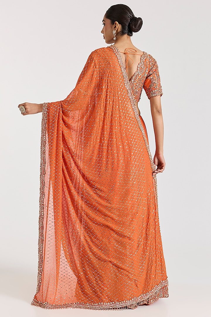 Orange Chiffon Silver Embroidered Kalidar Bridal Saree Set by Dolly J at Pernia's Pop Up Shop
