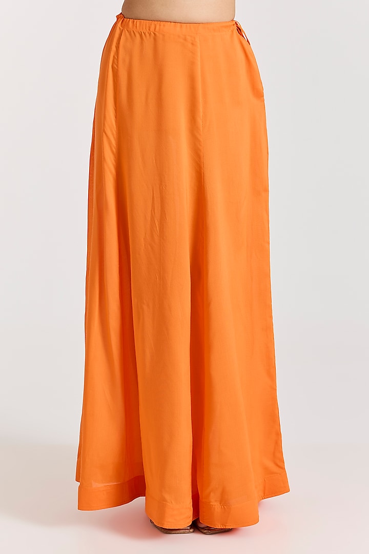 Orange Chiffon Silver Embroidered Kalidar Bridal Saree Set by Dolly J at Pernia's Pop Up Shop