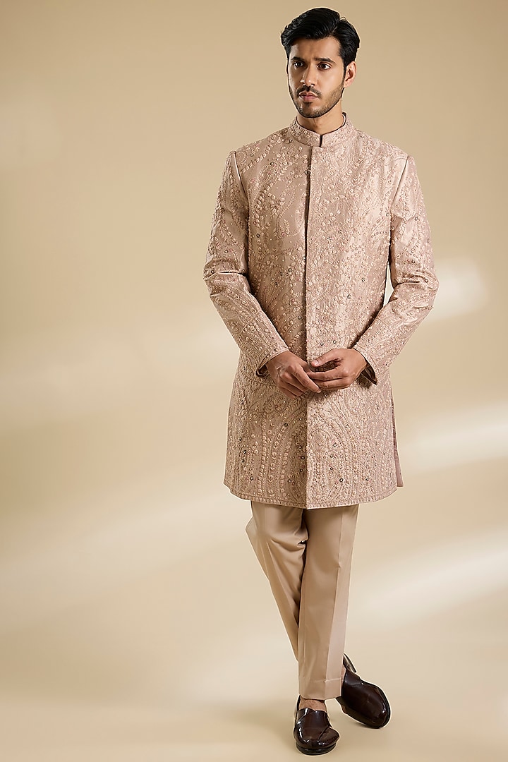 Mist Lavender Tissue Hand Embroidered Sherwani Set by Dolly J MAN
