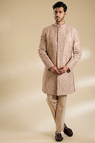 Lavender Mist Tissue Hand Embroidered Sherwani Set by Dolly J MAN