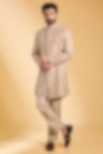 Peach Tissue Sherwani Set by Dolly J MAN