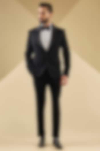 Black Japanese Crepe Beaded Tuxedo Set by Dolly J MAN