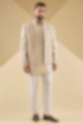 Ivory Raw Silk Dori Embroidered Indowestern Set by Dolly J MAN