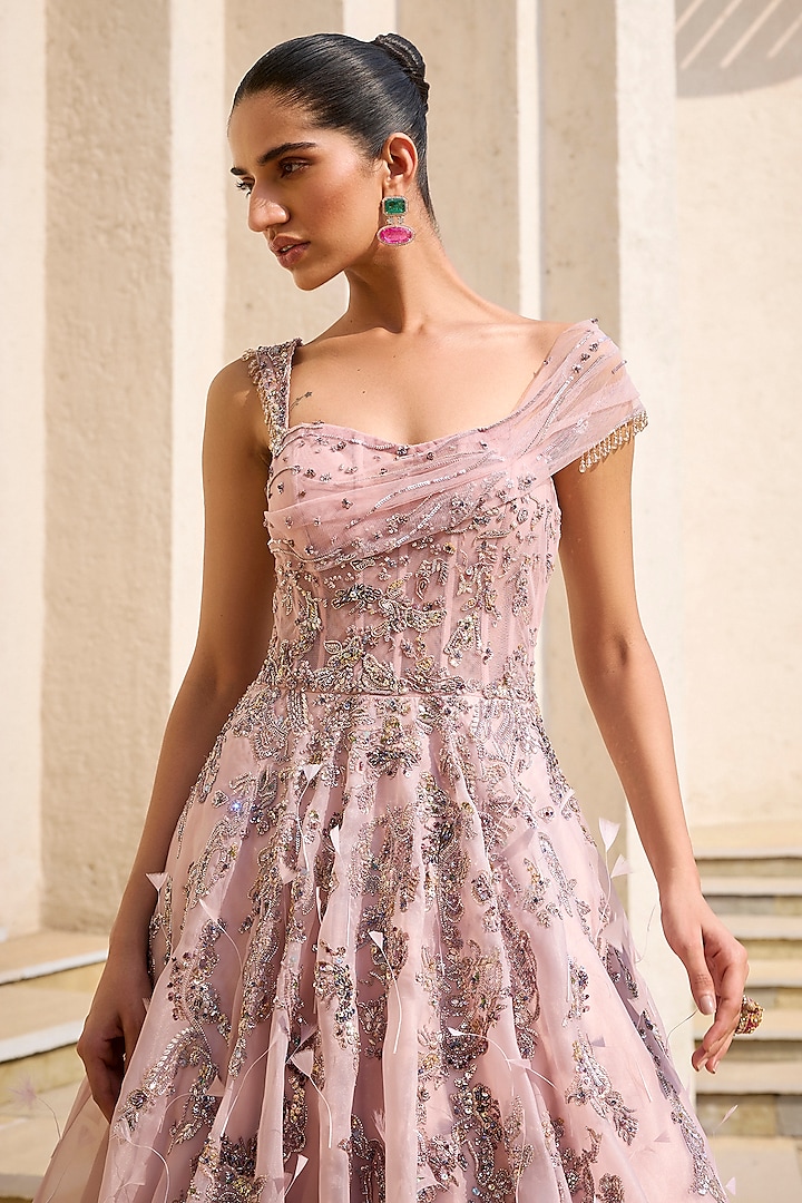 Mauve Organza Zardosi Embroidered Bridal Gown by Dolly J at Pernia's Pop Up Shop