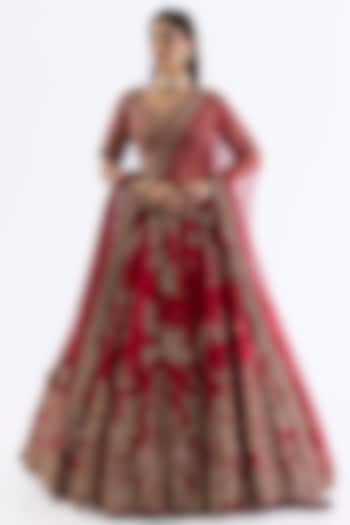 Red Raw Silk Bridal Lehenga Set by Dolly J at Pernia's Pop Up Shop
