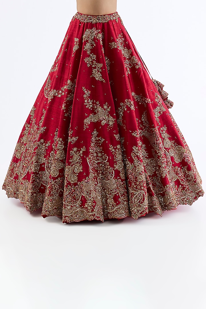 Red Raw Silk Bridal Lehenga Set by Dolly J at Pernia's Pop Up Shop