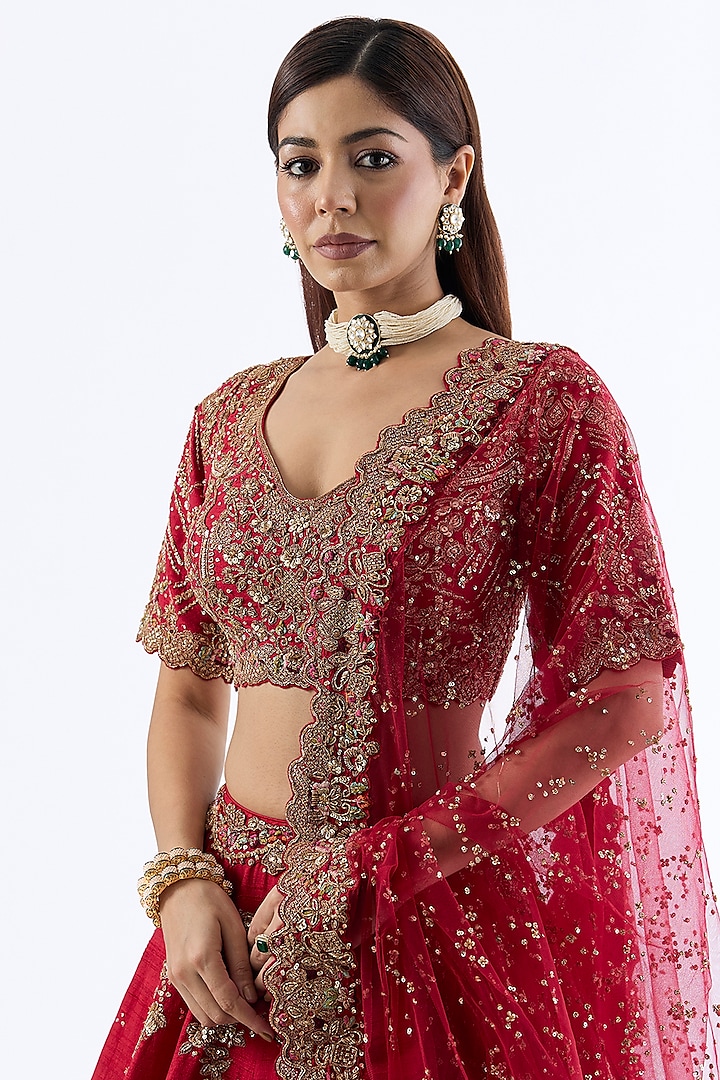 Red Raw Silk Bridal Lehenga Set by Dolly J at Pernia's Pop Up Shop