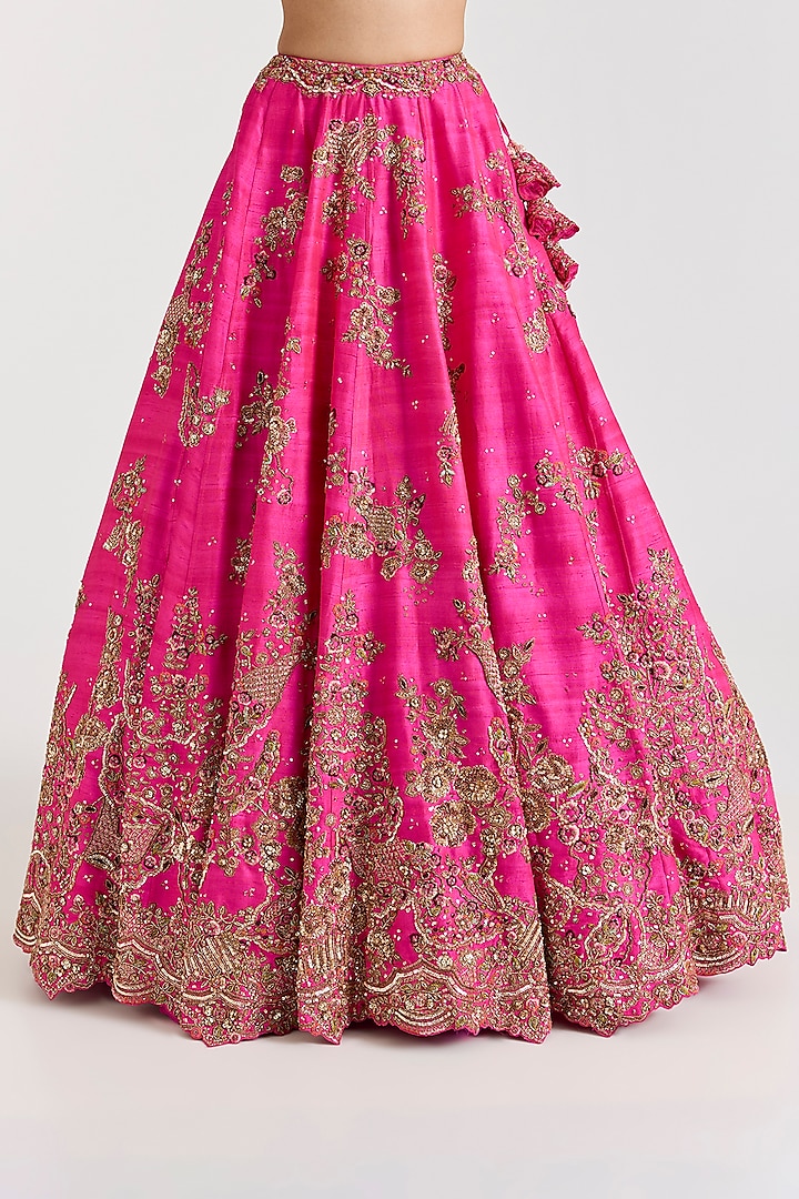 Fuchsia Pink Raw Silk Embroidered Bridal Lehenga Set by Dolly J at Pernia's Pop Up Shop