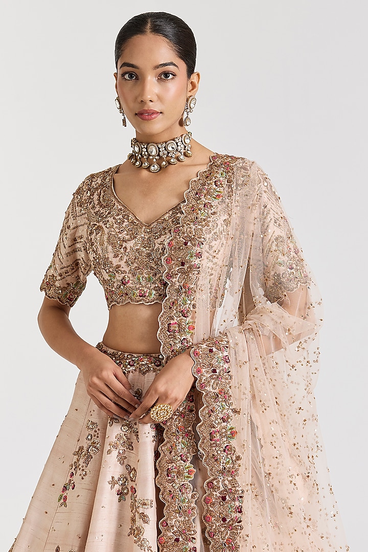 Ivory Raw Silk Embroidered Bridal Lehenga Set by Dolly J at Pernia's Pop Up Shop