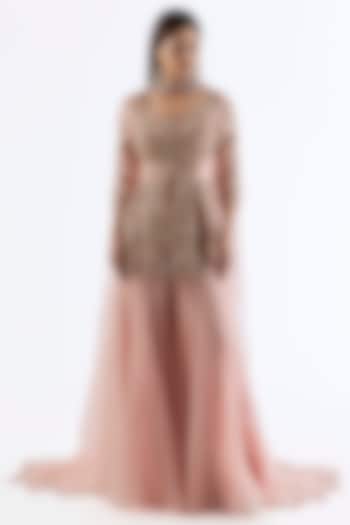 Blush Pink Organza Bridal Sharara Set by Dolly J at Pernia's Pop Up Shop