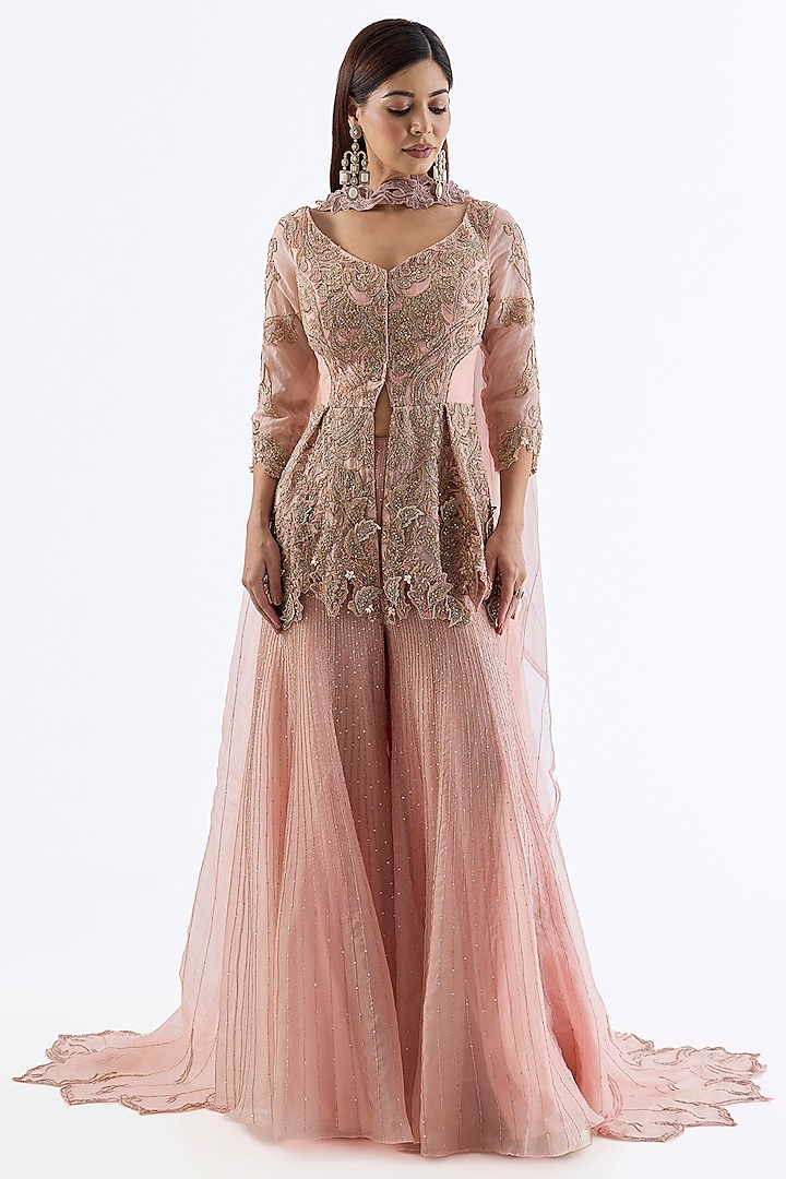 Blush Pink Organza Bridal Sharara Set by Dolly J at Pernia's Pop Up Shop