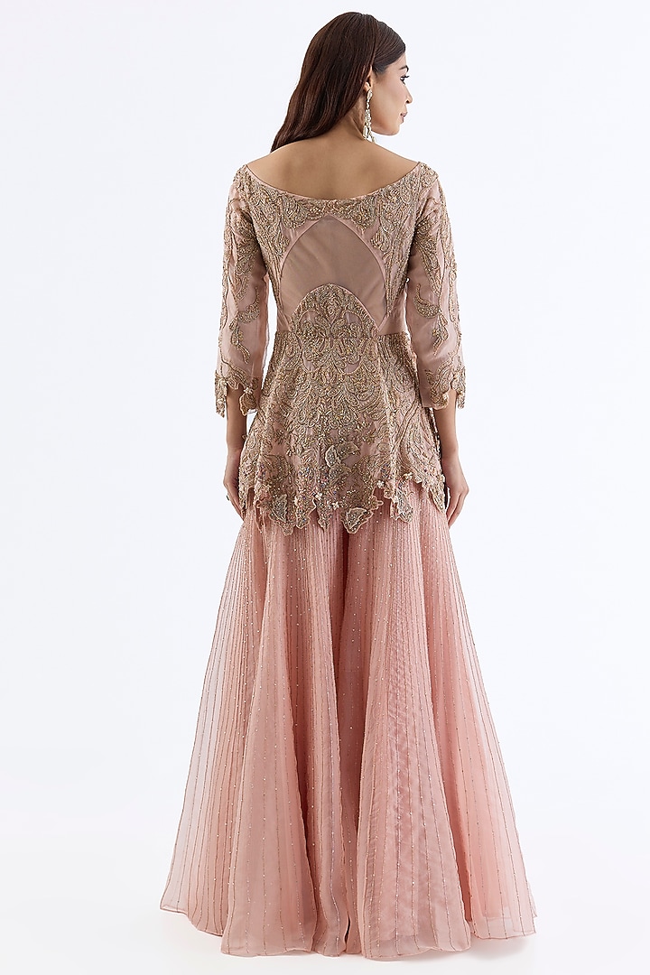 Blush Pink Organza Bridal Sharara Set by Dolly J at Pernia's Pop Up Shop