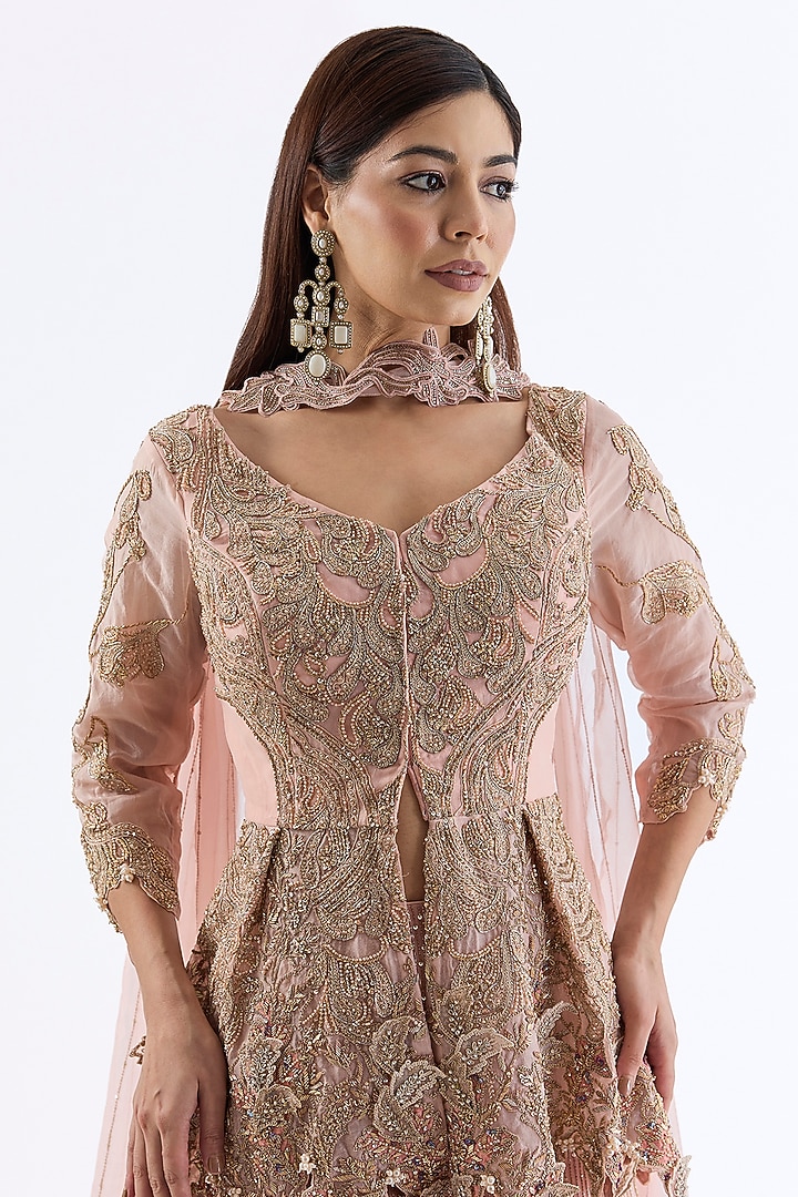 Blush Pink Organza Bridal Sharara Set by Dolly J at Pernia's Pop Up Shop