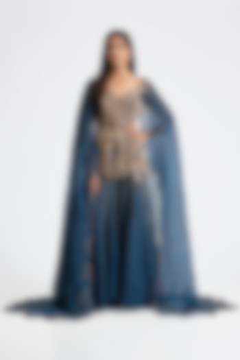 Navy Blue Organza Crystal Embroidered Bridal Sharara Set by Dolly J at Pernia's Pop Up Shop