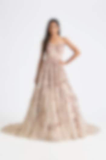 Ivory Jacquard Organza Feather Bridal Gown by Dolly J at Pernia's Pop Up Shop