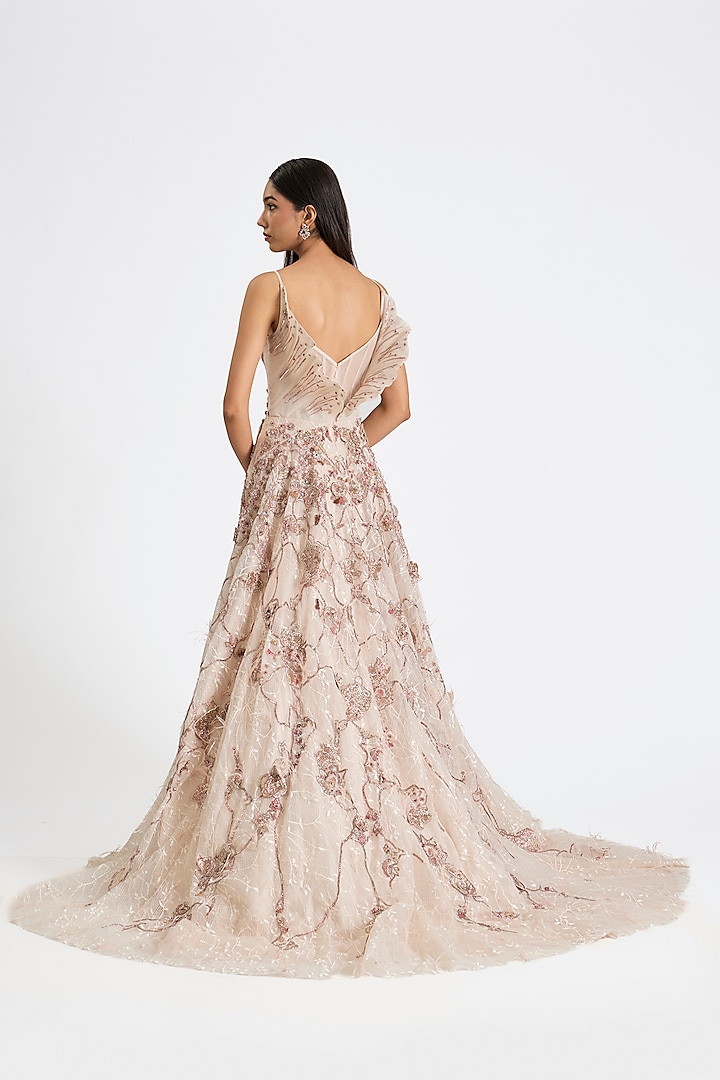 Ivory Jacquard Organza Feather Bridal Gown by Dolly J at Pernia's Pop Up Shop