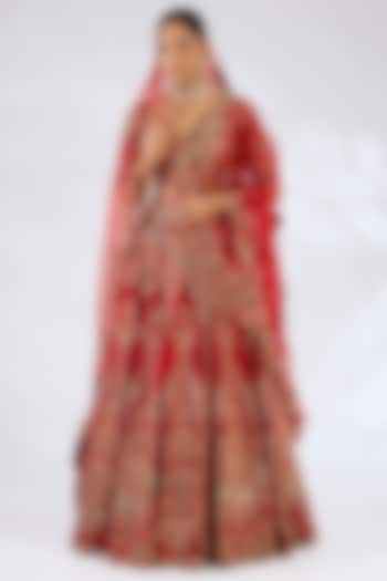 Red Raw Silk Bridal Lehenga Set by Dolly J at Pernia's Pop Up Shop