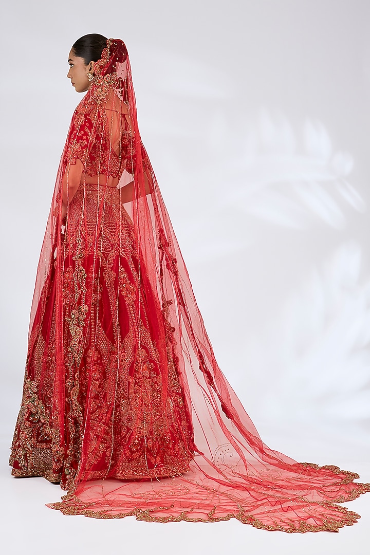 Red Raw Silk Bridal Lehenga Set by Dolly J at Pernia's Pop Up Shop