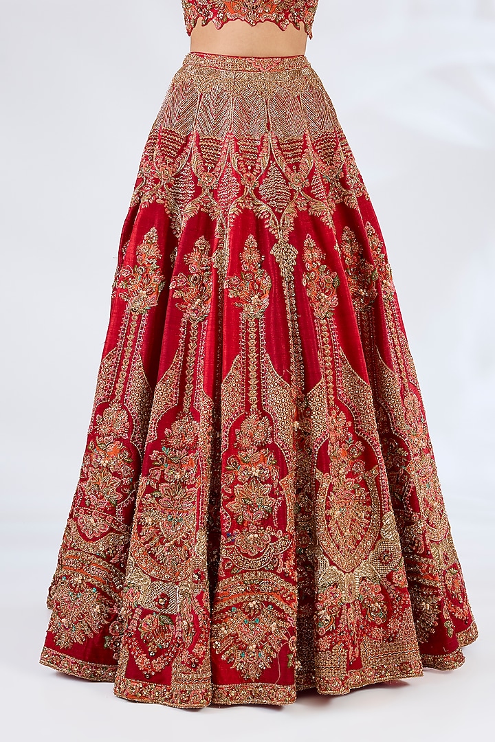 Red Raw Silk Bridal Lehenga Set by Dolly J at Pernia's Pop Up Shop