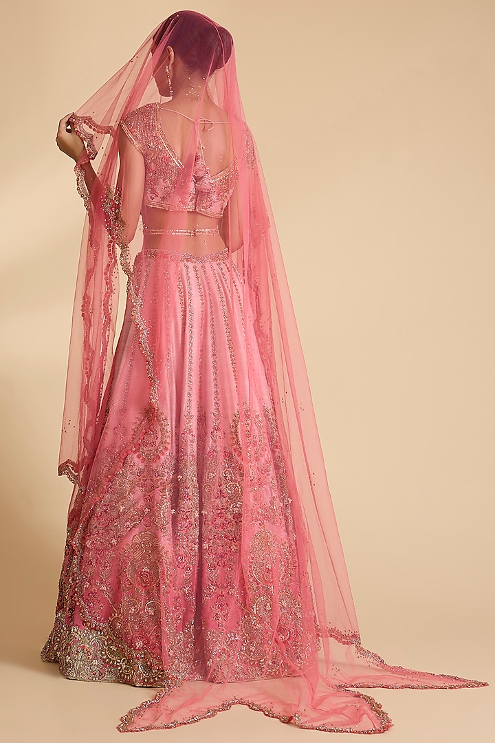 Pink Raw Silk Ombre Bridal Lehenga Set by Dolly J at Pernia's Pop Up Shop