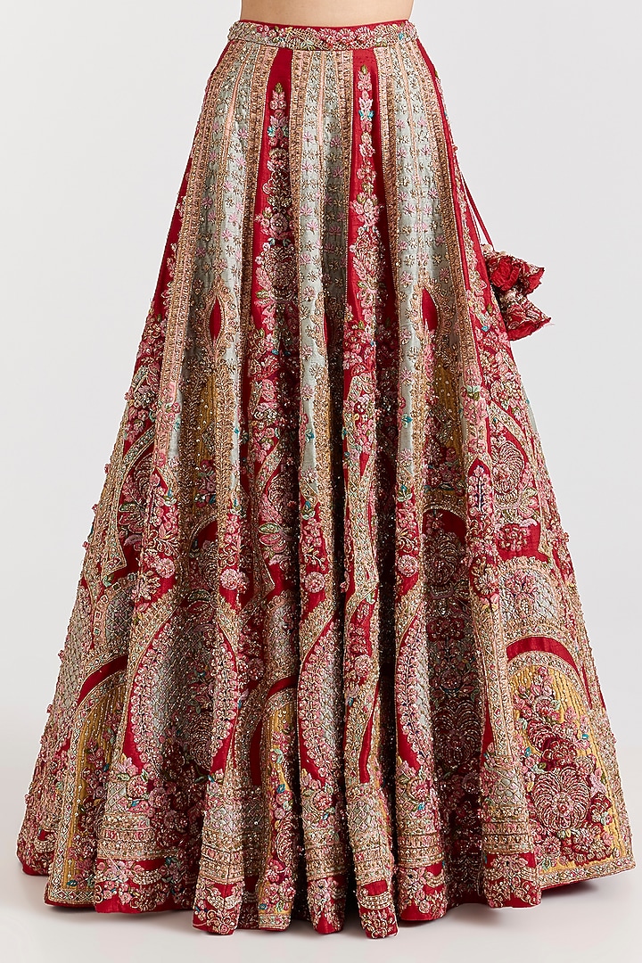 Red Raw Silk Embroidered Bridal Lehenga Set by Dolly J at Pernia's Pop Up Shop
