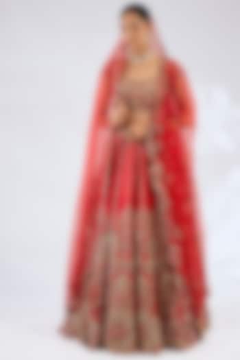 Red Raw Silk Bridal Lehenga Set by Dolly J at Pernia's Pop Up Shop