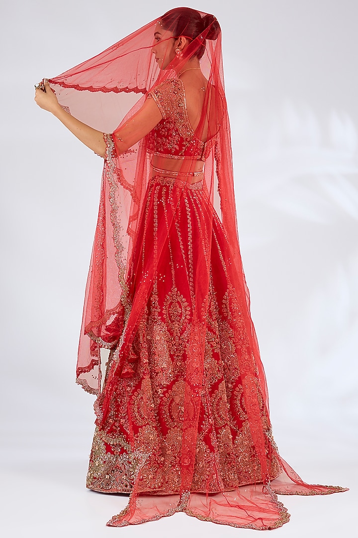 Red Raw Silk Bridal Lehenga Set by Dolly J at Pernia's Pop Up Shop