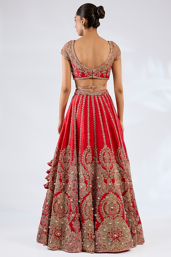 Red Raw Silk Bridal Lehenga Set by Dolly J at Pernia's Pop Up Shop