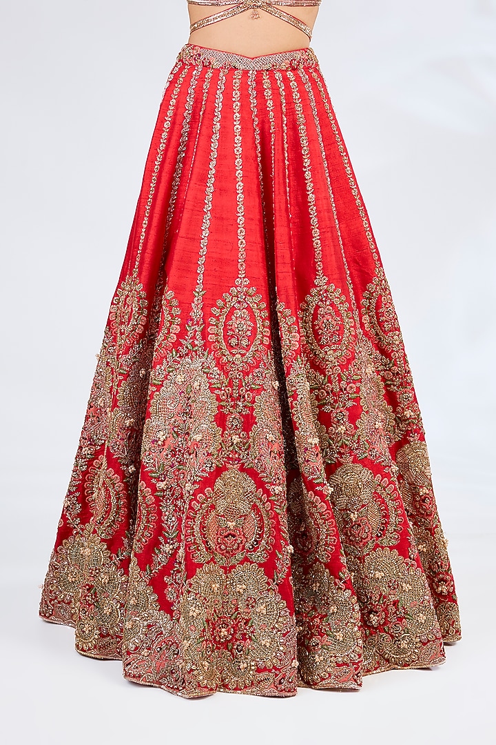 Red Raw Silk Bridal Lehenga Set by Dolly J at Pernia's Pop Up Shop