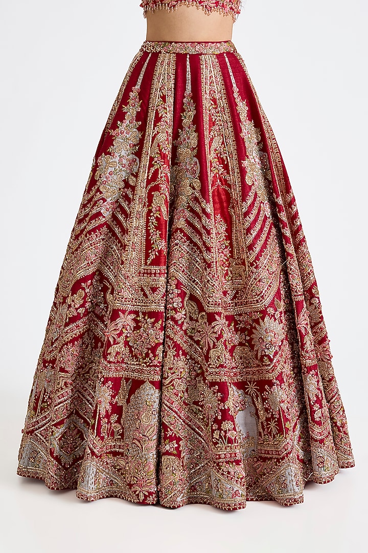 Red Raw Silk Embroidered Bridal Lehenga Set by Dolly J at Pernia's Pop Up Shop