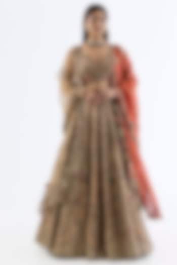 Gold Silk Tissue Bridal Lehenga Set by Dolly J at Pernia's Pop Up Shop