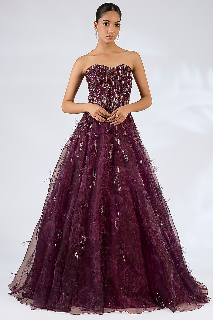 Maroon Organza Wedding Gown by Dolly J at Pernia's Pop Up Shop