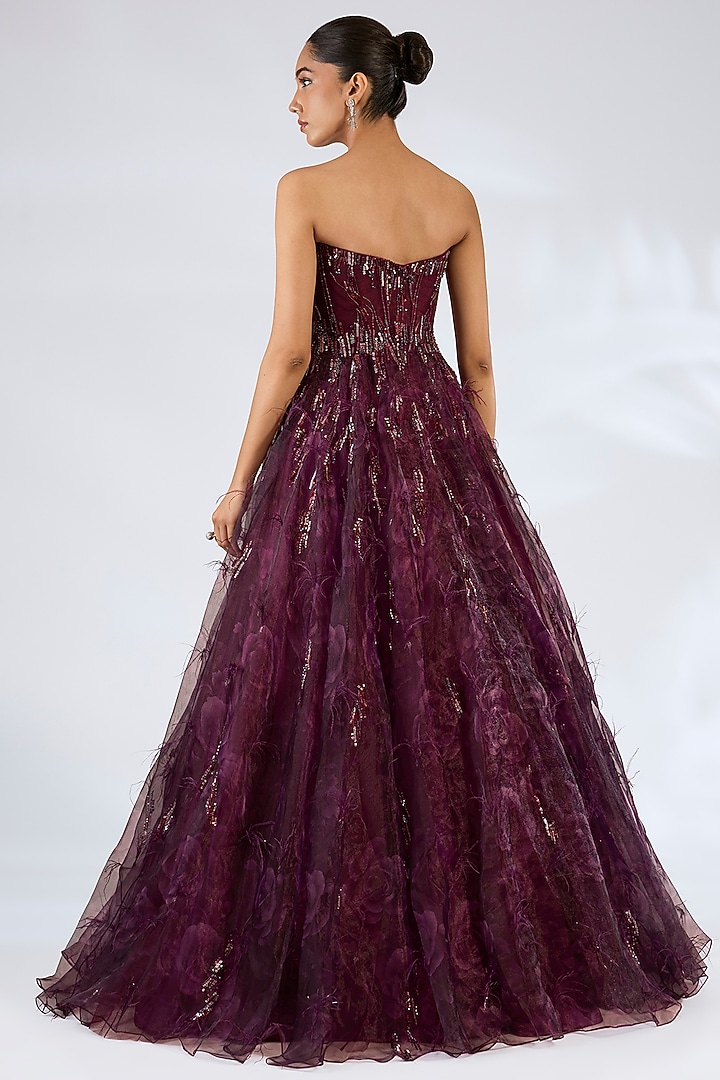 Maroon Organza Wedding Gown by Dolly J at Pernia's Pop Up Shop