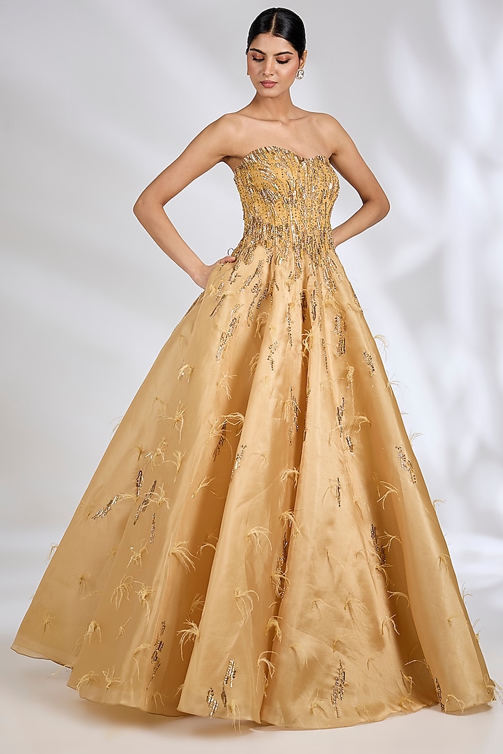 Gold Thick Organza Wedding Gown by Dolly J at Pernia's Pop Up Shop