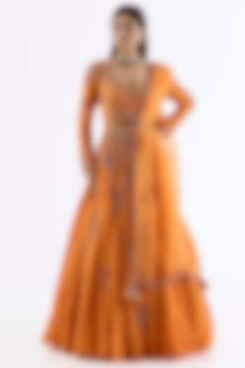 Orange Chiffon Kasab Embroidered Bridal Anarkali Set by Dolly J at Pernia's Pop Up Shop