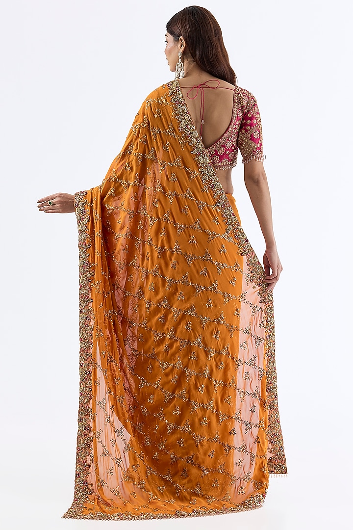Orange Chiffon Bridal Saree Set by Dolly J at Pernia's Pop Up Shop