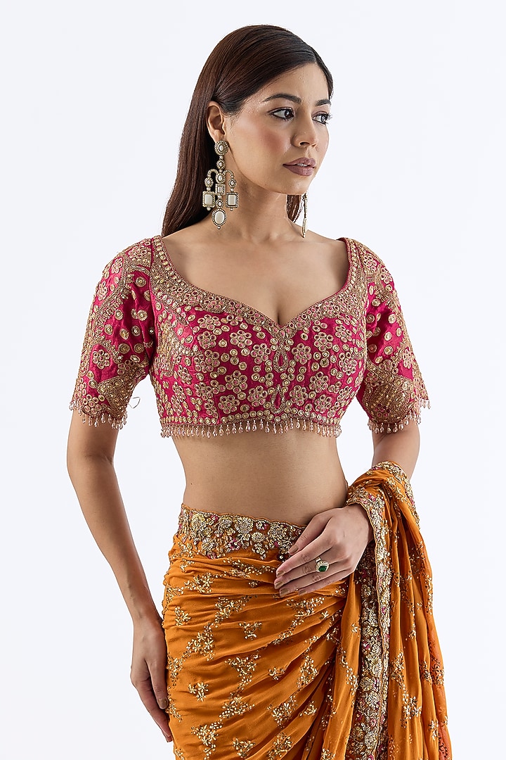 Orange Chiffon Bridal Saree Set by Dolly J at Pernia's Pop Up Shop