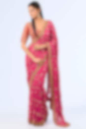 Fuchsia Chiffon Bridal Saree Set by Dolly J at Pernia's Pop Up Shop