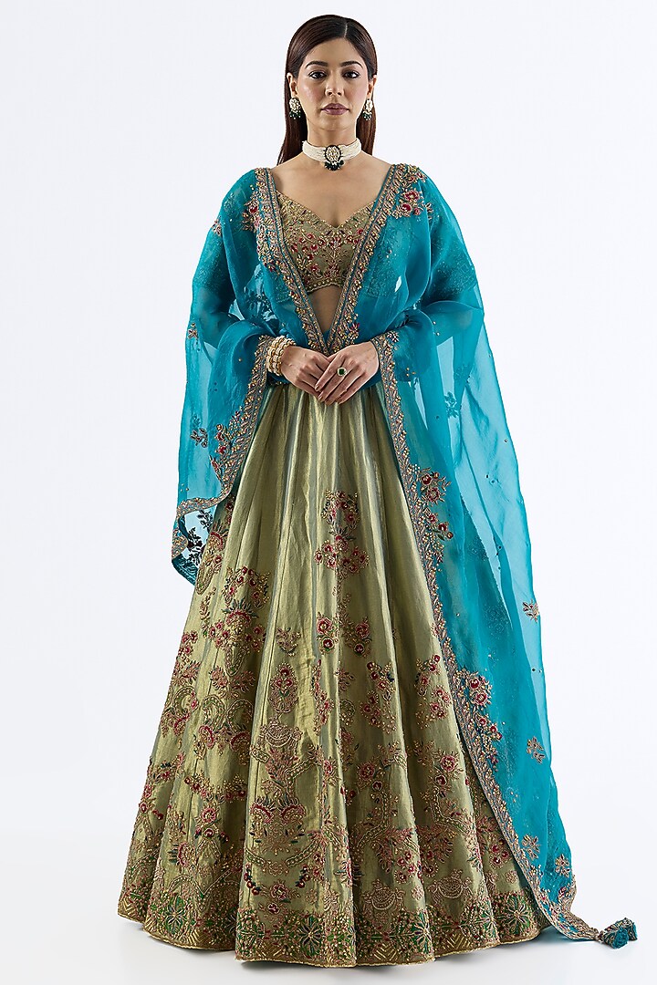 Green Tissue Dori Embroidered Bridal Lehenga Set by Dolly J at Pernia's Pop Up Shop