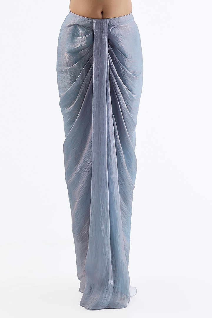 Ice Blue Tissue Draped Skirt Set by Dolly J at Pernia's Pop Up Shop