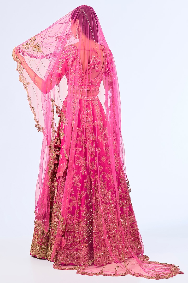 Deep Fuchsia Silk Embroidered Bridal Lehenga Set by Dolly J at Pernia's Pop Up Shop