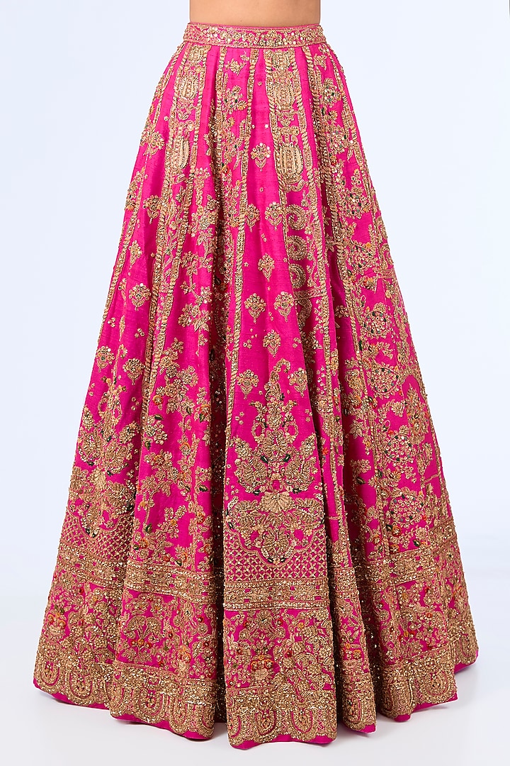 Deep Fuchsia Silk Embroidered Bridal Lehenga Set by Dolly J at Pernia's Pop Up Shop