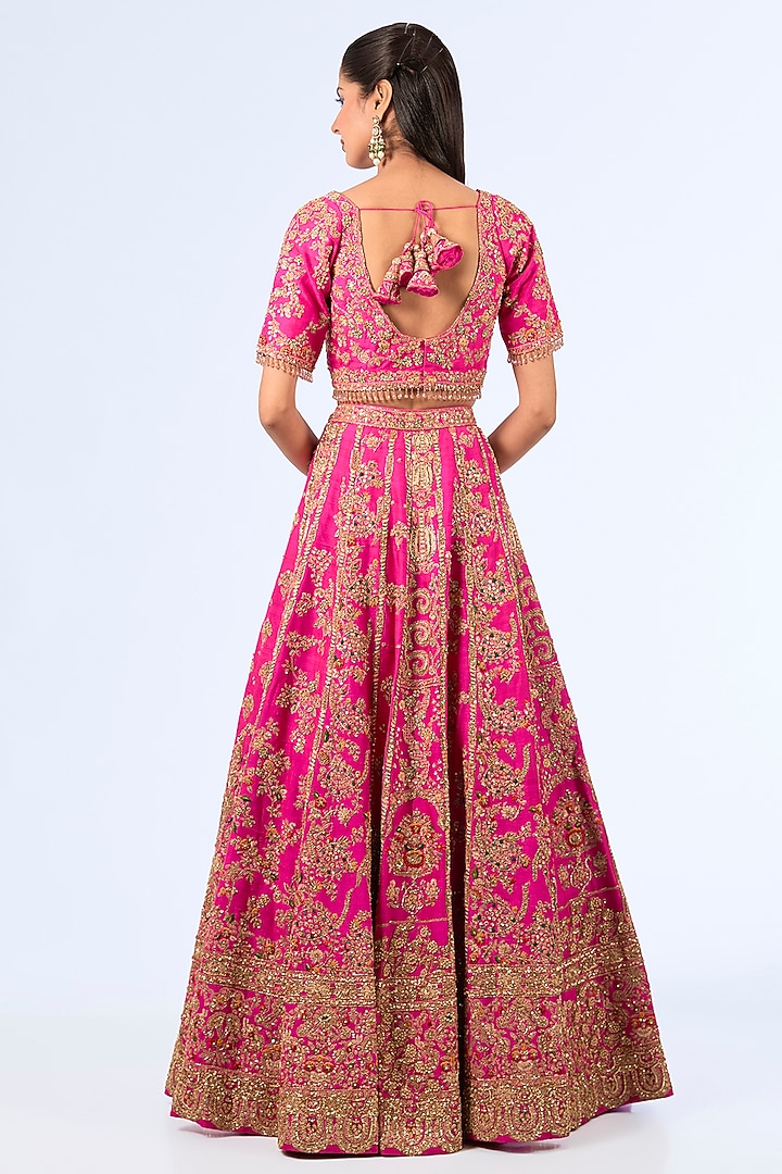 Deep Fuchsia Silk Embroidered Bridal Lehenga Set by Dolly J at Pernia's Pop Up Shop