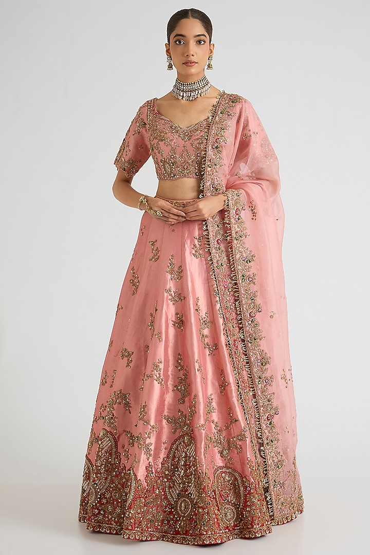 Pink Tissue Zardosi & Dori Embroidered Bridal Lehenga Set by Dolly J at Pernia's Pop Up Shop