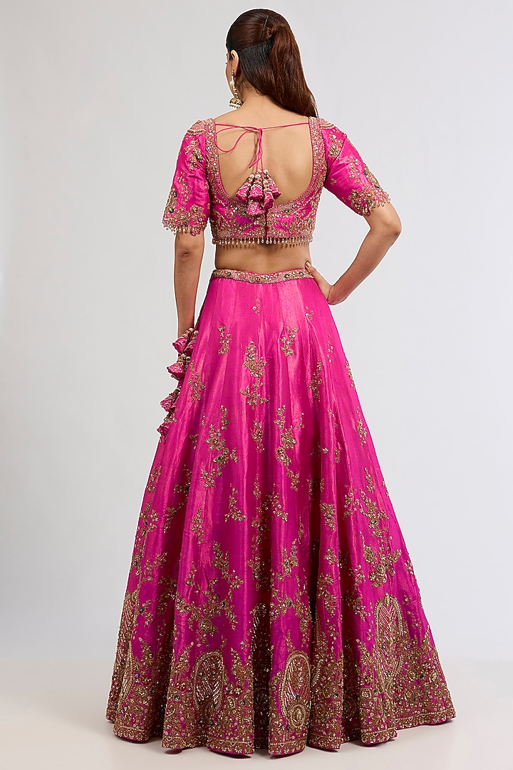 Fuchsia Tissue Zardosi Embroidered Bridal Lehenga Set by Dolly J at Pernia's Pop Up Shop