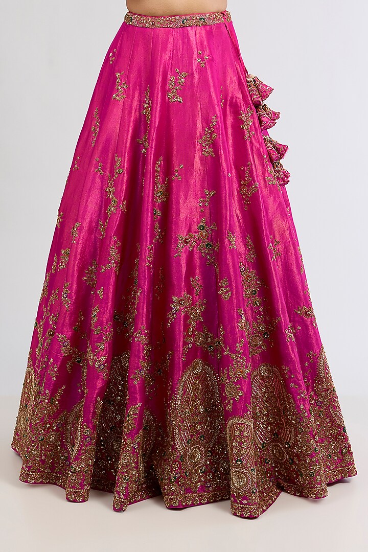 Fuchsia Tissue Zardosi Embroidered Bridal Lehenga Set by Dolly J at Pernia's Pop Up Shop